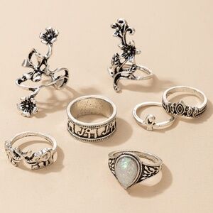 *LALANA* 7-Pc Silver Elephant Fashion Ring Set